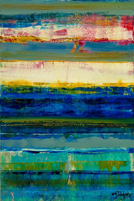 Landed by Warren Hedgpeth – oil and encaustic painting on wood